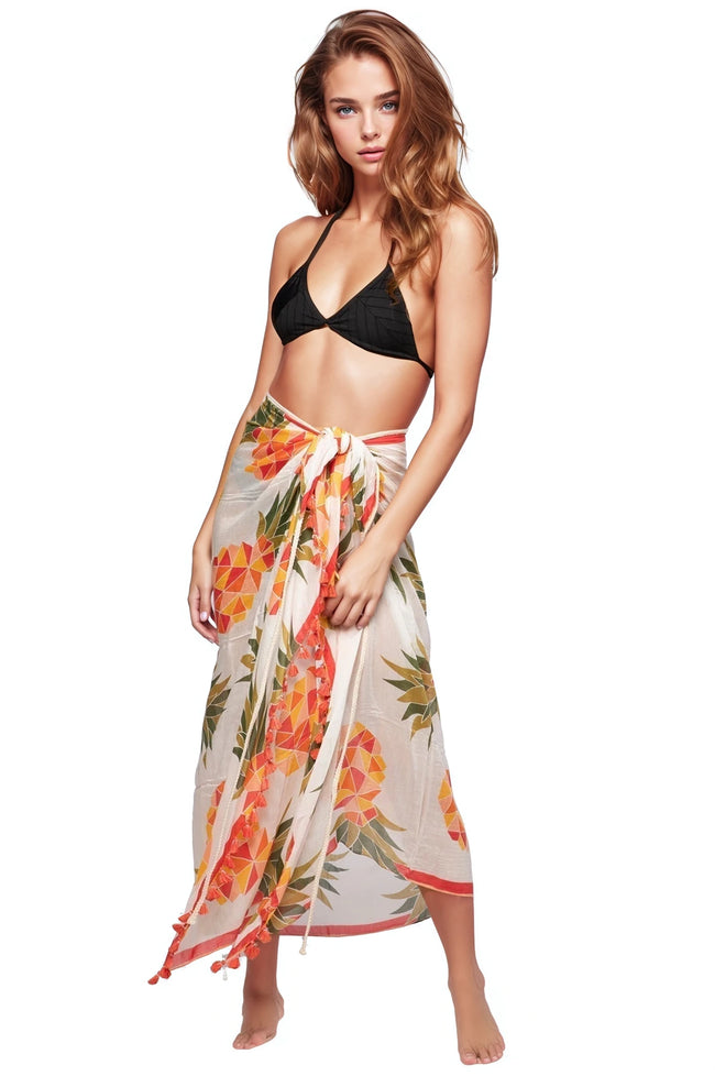 Pool to Party Coverup Playful Pineapple / One Size / Coral Braided Multi Wear Coverup Sarong in Playful Pineapple Print