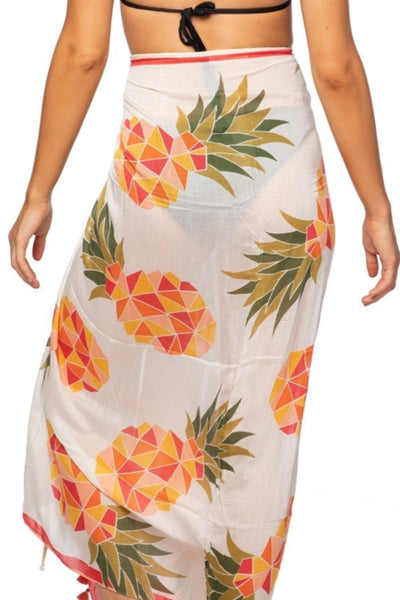 Pool to Party Coverup Playful Pineapple / One Size / Coral Braided Multi Wear Coverup Sarong in Playful Pineapple Print
