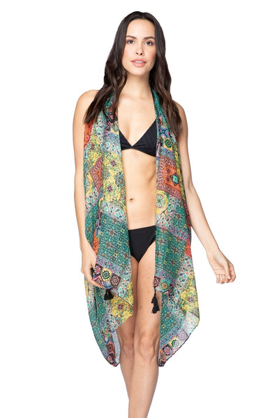 Pool to Party Coverup Summer Bazaar / One Size / Green Free Spirit Vest in Summer Bazaar Print in Green
