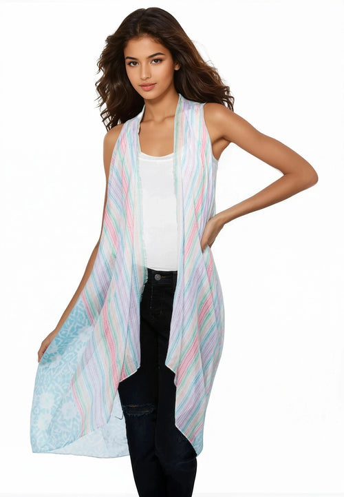 Pool to Party Coverup Summer Getaway / One Size / Sky Free Spirit Multi Wear Coverup Vest in Summer Getaway Print