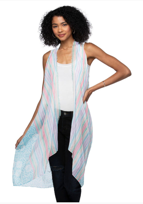 Pool to Party Coverup Summer Getaway / One Size / Sky Free Spirit Multi Wear Coverup Vest in Summer Getaway Print