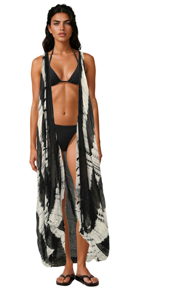 Pool to Party Coverup Waves & Wind Tie Dye / One Size / Black Waves & Wind Tie Dye  Multi-Wear Coverup