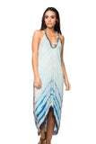 Pool to Party Dress One Size / Blue / 100% Polyester Nature's Colors Fringe Halter Dress