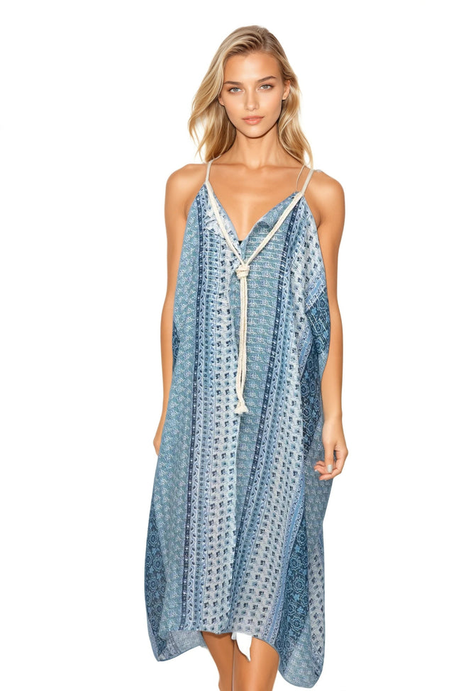 Pool to Party Dress One Size / Blue / 97% Cotton, 3% Lurex Rita Reversible Sundress Coverup in Song and Dance Print