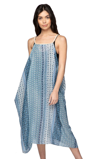 Open Shoulder Dress in Blue Blossom Print
