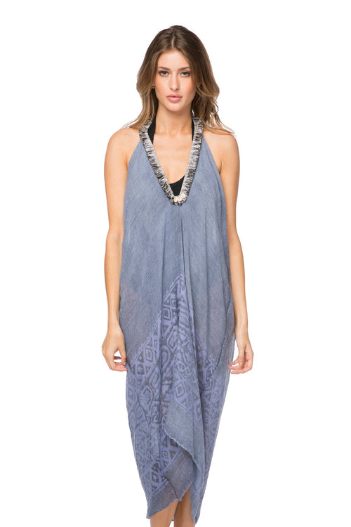 Pool to Party Dress One Size / Denim / 50% Cotton/50% Polyester Dapper in Denim Fringe Halter Dress