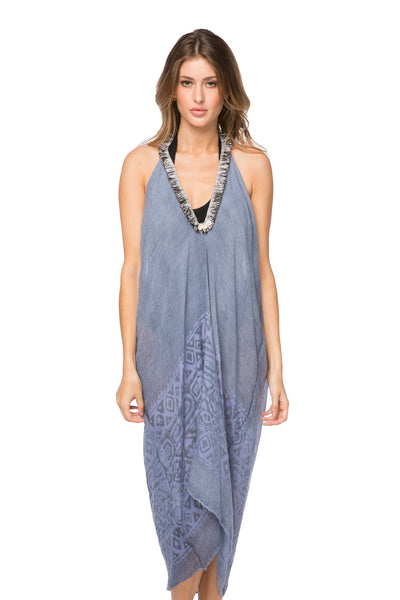 Pool to Party Dress One Size / Denim / 50% Cotton/50% Polyester Dapper in Denim Fringe Halter Dress