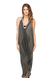 Pool to Party Dress One Size / Dusk / 70% Polyester/30% Cotton Twilight Patchwork Fringe Halter Dress