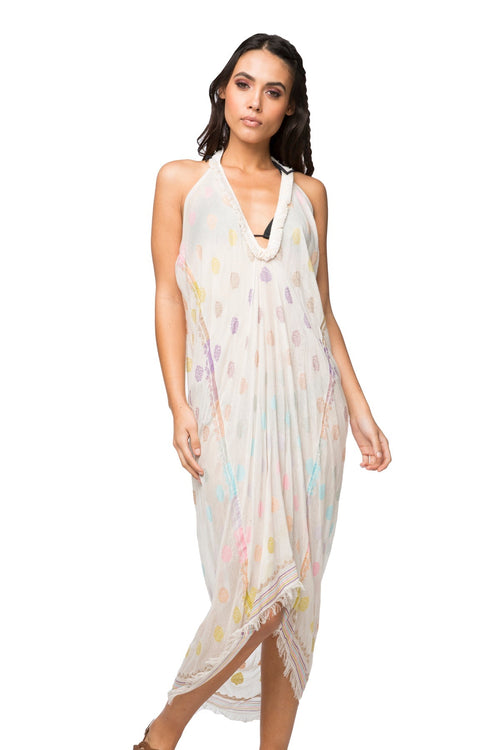 Pool to Party Dress One Size / Multi / 100% Cotton Ray of Color Fringe Halter Dress