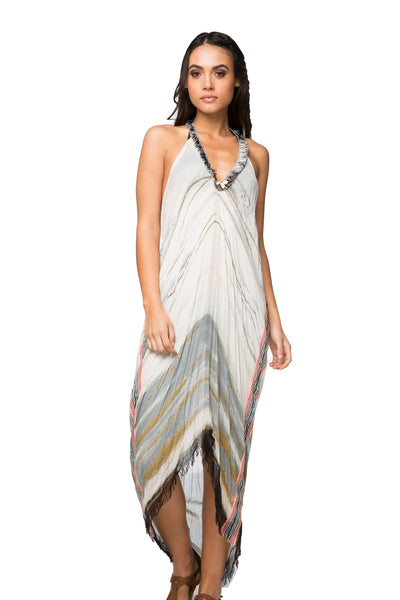 Pool to Party Dress One Size / Natural / 100% Polyester Nature's Colors Fringe Halter Dress