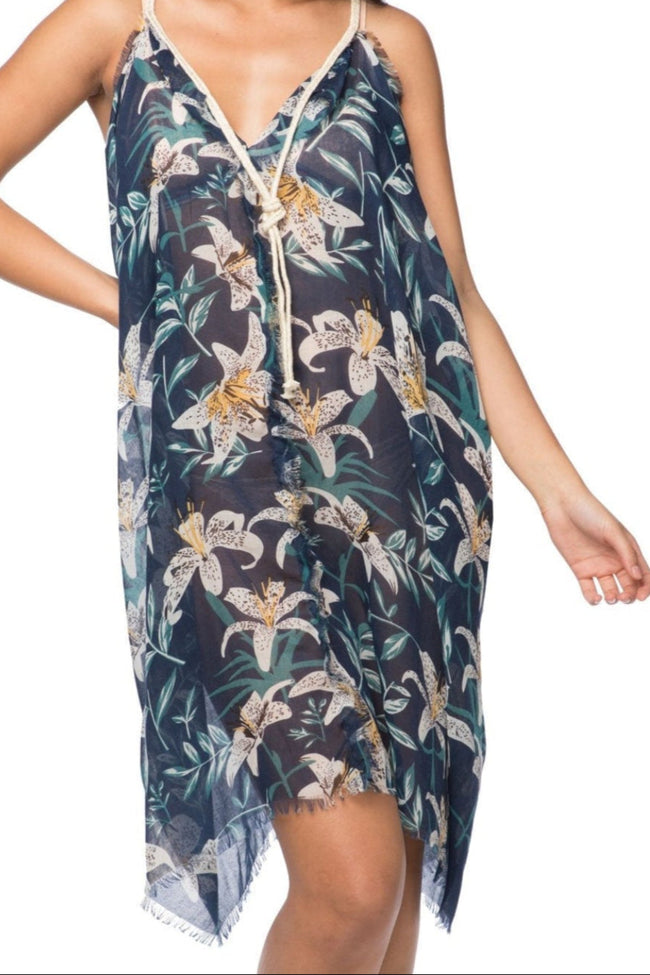 Pool to Party Dress One Size / Navy / 100% Polyester Rita Reversible Sun Dress in Lovely Lily Print