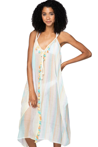 Pool to Party Dress One Size / Pastel / 100% Cotton Rita Reversible Coverup Dress in Happy Days Stripe Fabric