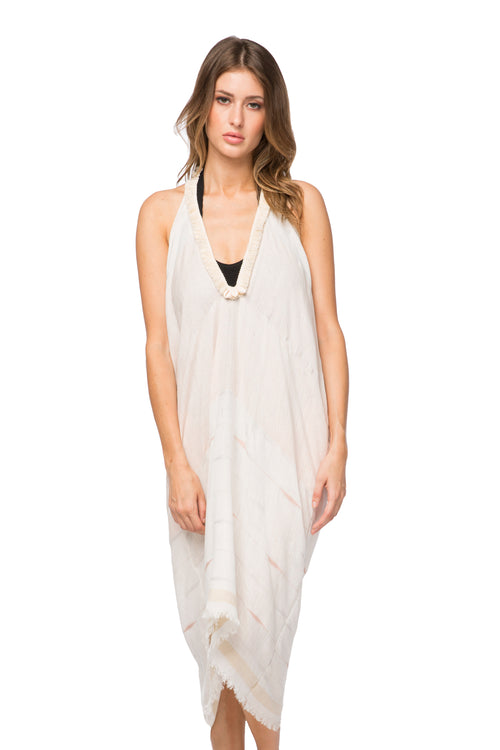 Pool to Party Dress One Size / Pink / 100% Polyester Heart of Gold Fringe Halter Coverup Dress