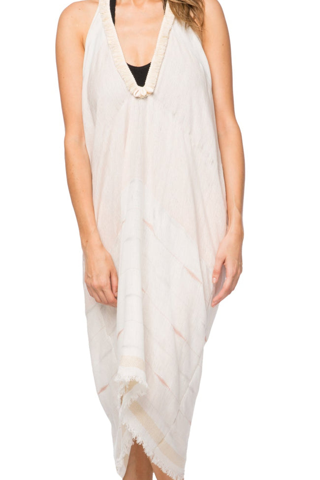 Pool to Party Dress One Size / Pink / 100% Polyester Heart of Gold Fringe Halter Coverup Dress