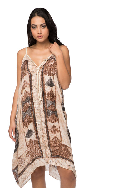 Pool to Party Dress One Size / Sand / 100% Soft Hand Poly Rita Reversible Sundress Coverup in Oregon Trail print