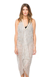 Pool to Party Dress One Size / Taupe / 100% Polyester Shimmer Zig Zag Fringe Halter Dress