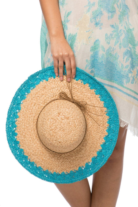 Woven Wonder Straw Beach Hat in Turq