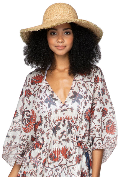 Pool to Party Hat Janine Metallic Fringe Beach Straw Hat