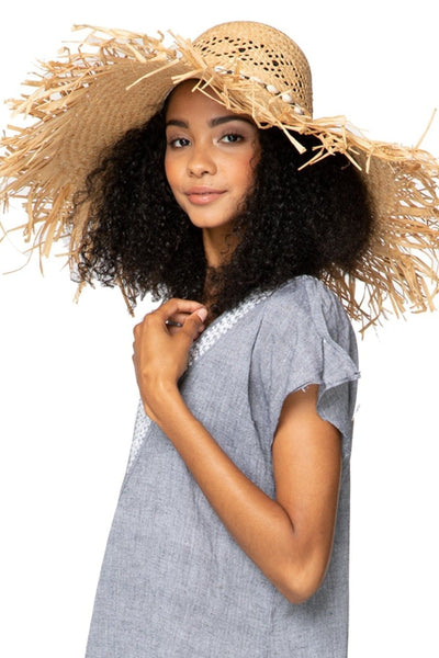 Pool to Party Hat Mermaid Hat / One Size / Warm Honey-Cognac Mermaid Straw Beach Hat