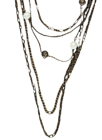Pool to Party Jewelry Beads & Pearls Multi Strand Long Necklace / one size / Antique Brass Beads & Pearls Multi Strand Long Necklace