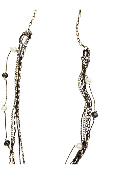 Pool to Party Jewelry Beads & Pearls Multi Strand Long Necklace / one size / Antique Brass Beads & Pearls Multi Strand Long Necklace