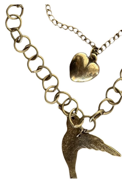 Pool to Party Jewelry Bird & Heart Vintage Charms Multi Strand Necklace / one size / Antique Brass Bird & Heart Vintage Charms Multi Strand Necklace