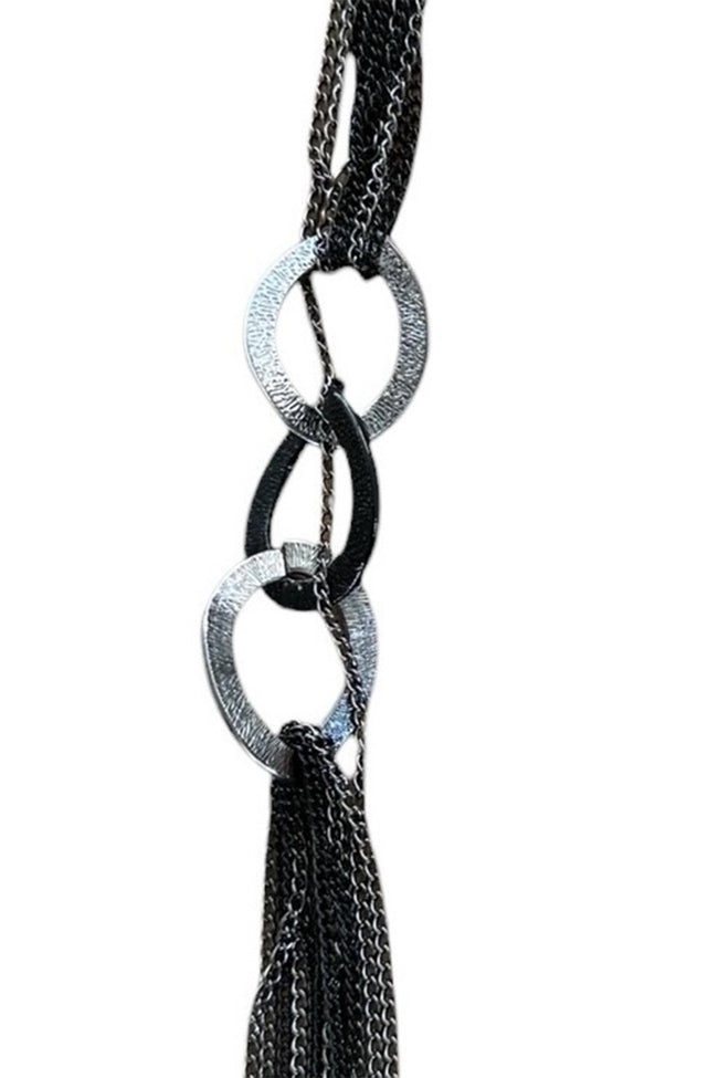 Pool to Party Jewelry Blended Knottted Righ Necklace / one size / Black/Pewter Blended Knotted Ring Necklace