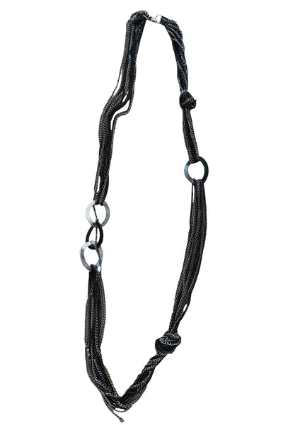 Pool to Party Jewelry Blended Knottted Righ Necklace / one size / Black/Pewter Blended Knotted Ring Necklace