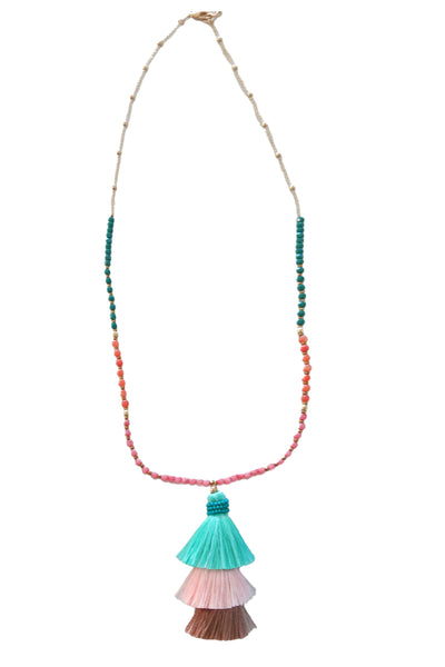 Pool to Party Jewelry Camel Tassel Necklace / one size / Macaroon Multi-Color Tassel Long Beaded Necklace