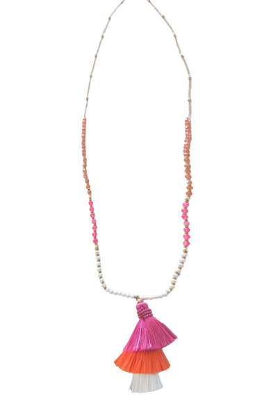 Pool to Party Jewelry Camel Tassel Necklace / one size / Taffy Multi-Color Tassel Long Beaded Necklace