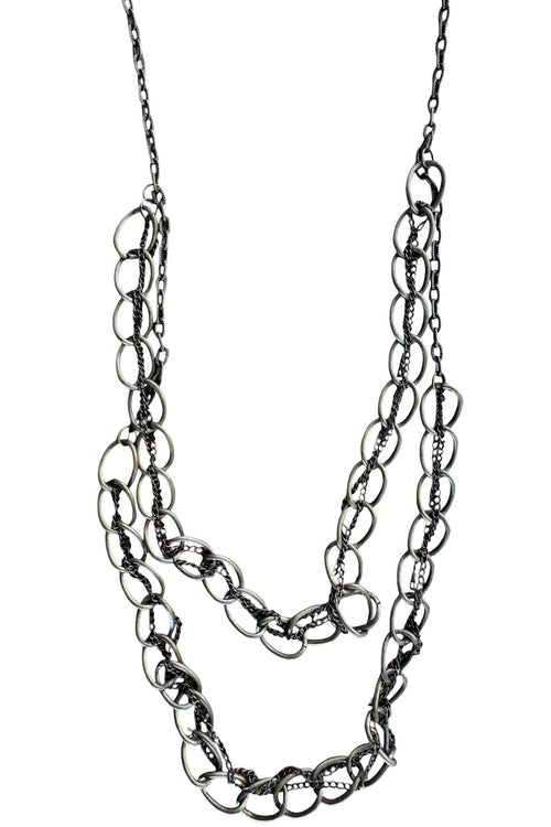 Pool to Party Jewelry Chunky Metal Antique Brass Layered Necklace / one size / Antique Brass Chunky Metal Antique Brass Layered Necklace