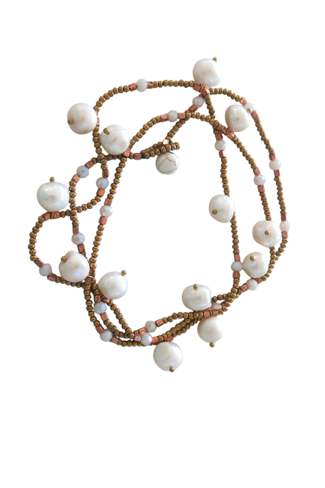 Pool to Party Jewelry Desert Drift Beaded Stone or Pearl Long Necklace or Wrap Bracelet