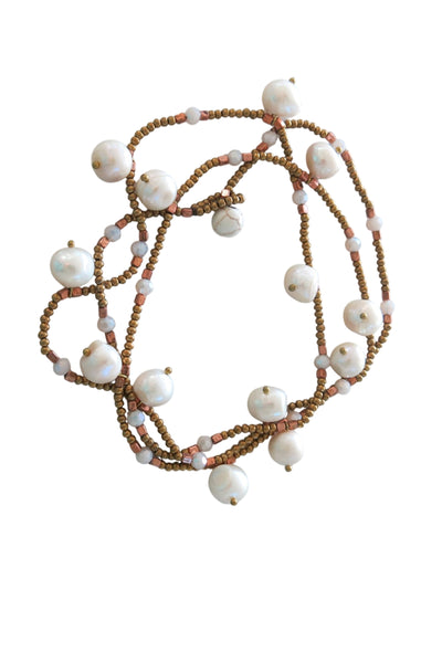 Pool to Party Jewelry Desert Drift Beaded Stone or Pearl Long Necklace or Wrap Bracelet