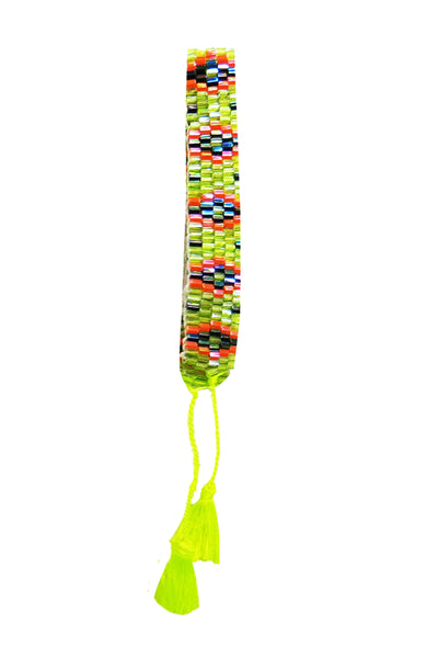 Pool to Party Jewelry Hand Beaded Bracelet / One Size / Yellow Hand Beaded Navajo Design Tassel End Bracelet