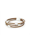 Pool to Party Jewelry Layered Pearl Bracelet / One Size / Cognac Layered Fresh Water Pearl Leather Strand Bracelet