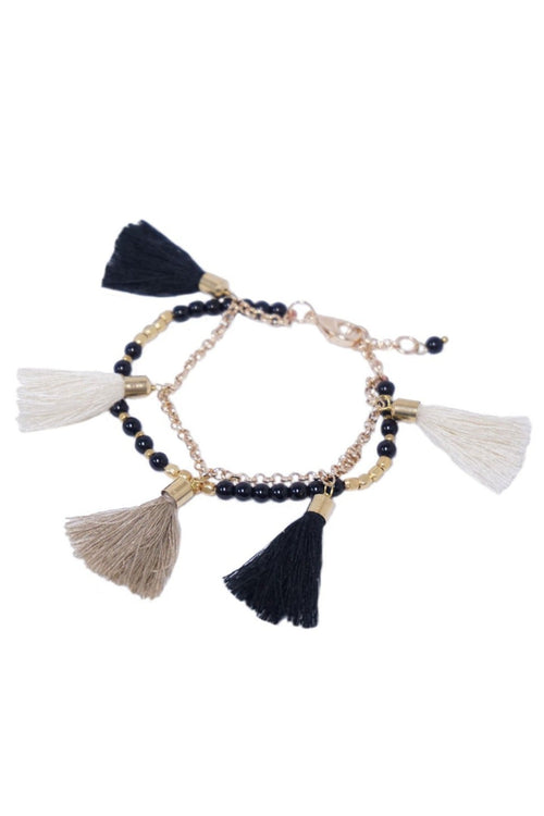 Pool to Party Jewelry Multi Stone & Tassel Bracelet / One Size / Classic Colors Multi-Color Tassel Bracelet