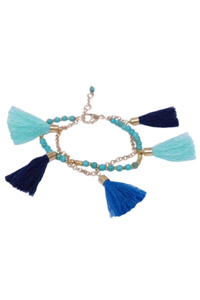Pool to Party Jewelry Multi Stone & Tassel Bracelet / One Size / Cool Colors Multi-Color Tassel Bracelet
