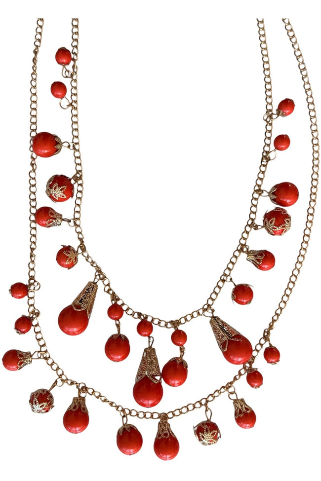 Pool to Party Jewelry Oasis Moroccan Drop Double Strand Necklace / one size / Coral Oasis Moroccan Drop Double Strand Necklace