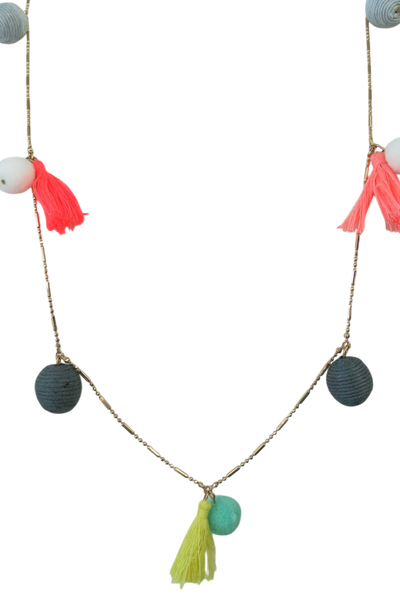 Pool to Party Jewelry Pom & Tassel Necklace / one size / Multi Fiesta Pom Tassel Strand Necklace