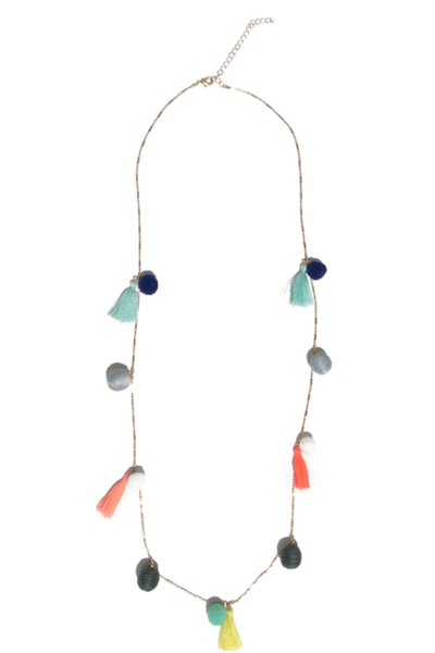 Pool to Party Jewelry Pom & Tassel Necklace / one size / Multi Pom & Tassel Necklace