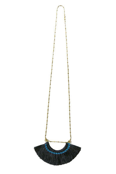 Pool to Party Jewelry Silk Fringe Edge Boho Necklace / one size / Black Silk Fringe Edge Boho Necklace