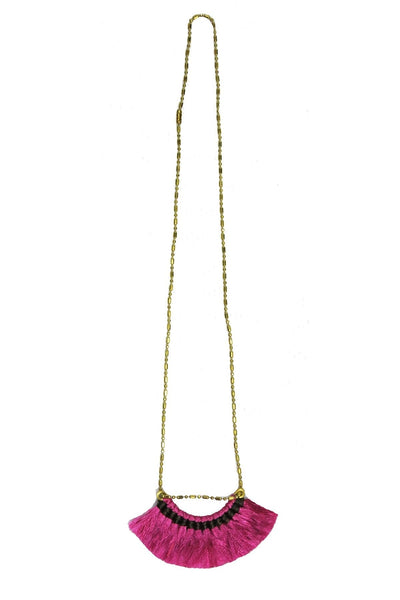 Pool to Party Jewelry Silk Fringe Edge Boho Necklace / one size / Pink Silk Fringe Edge Boho Necklace