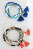 Pool to Party Jewelry Stretch Beaded Triple Tassel Necklace Convert to Wrap Bracelet