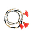 Pool to Party Jewelry Stretch Beaded Triple Tassel Necklace/Wrap Bracelet / One Size / Tangerine Stretch Beaded Triple Tassel Necklace Convert to Wrap Bracelet