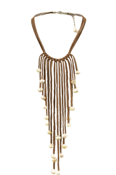 Pool to Party Jewelry Waterfall Pearl Tassel Necklace / One Size / Cognac Waterfall Tassel Necklace