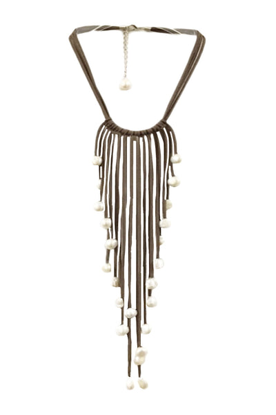 Pool to Party Jewelry Waterfall Tassel Necklace / One Size / Bark Waterfall Tassel Necklace