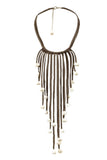 Pool to Party Jewelry Waterfall Tassel Necklace / One Size / Bark Waterfall Tassel Real Pearl Faux Suede Necklace