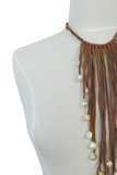 Pool to Party Jewelry Waterfall Tassel Real Pearl Faux Suede Necklace