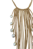 Pool to Party Jewelry Waterfall Tassel Real Pearl Faux Suede Necklace