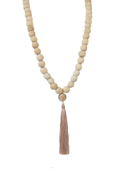 Pool to Party Jewelry Wooden Beads Tassel Necklace / one size / Natural Sundrift Wood Tassel Statement Long Necklace